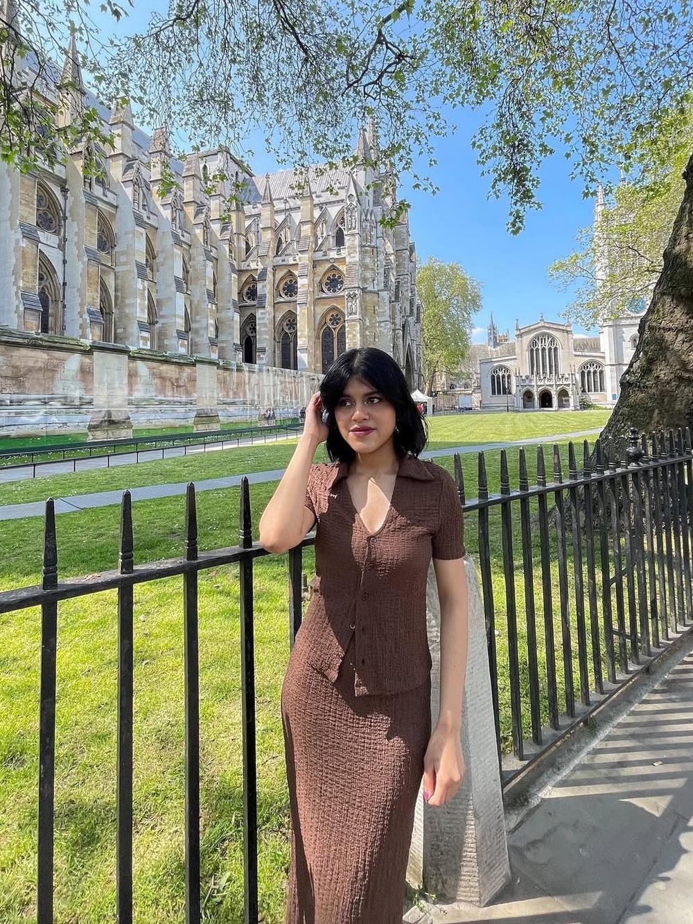 NAKD Brown Two-Piece Knit Top and Maxi Skirt Set